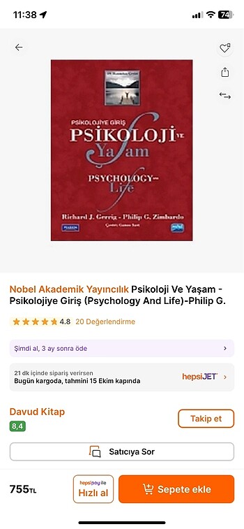 Psikoloji ve yaşam kitabı sıfır hiç kullanılmadı tertemiz