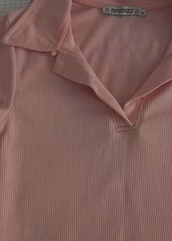 Diğer Pembe V Yakalı Polo Tişört