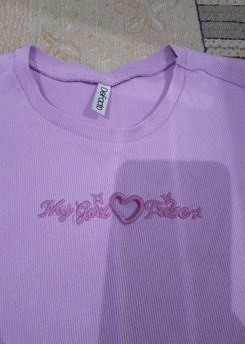 Mor Kız Çocuk Kısa Kollu Tişört - Görsel 3