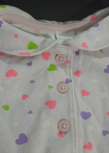 Kız Çocuk Pembe Düğmeli Yakalı Tişört - Görsel 2