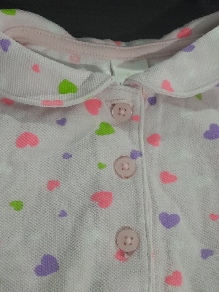 Kız Çocuk Pembe Düğmeli Yakalı Tişört - Görsel 2