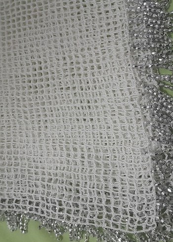 Boncuk Detaylı Beyaz kare örtü dantel - Görsel 3