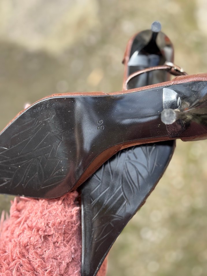 Kahverengi Vintage Deri Stiletto - Görsel 3