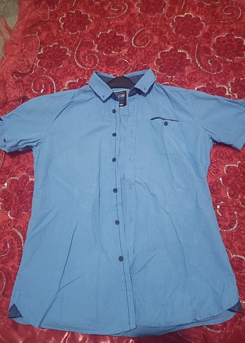 Erkek Mavi Kısa Kollu Denim Gömlek