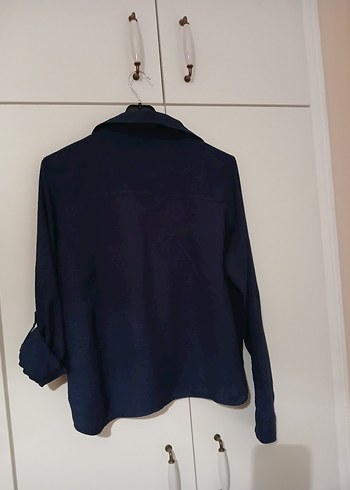 Lacivert Düğmeli uzun kollu Kadın Gömlek - Görsel 2