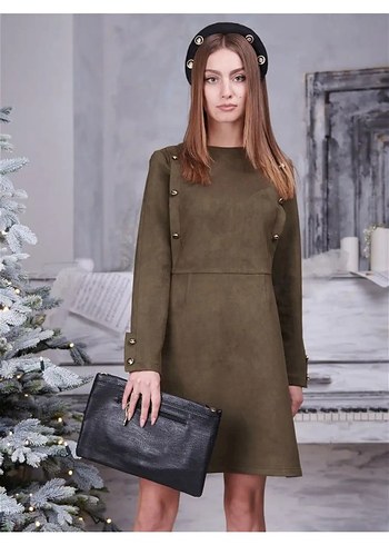 Süet Midi elbise - Görsel 7