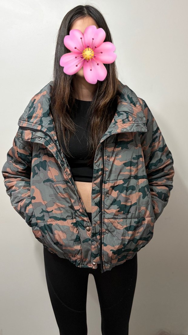 Gri Kamuflajlı Kısa Kadın Mont - Görsel 5