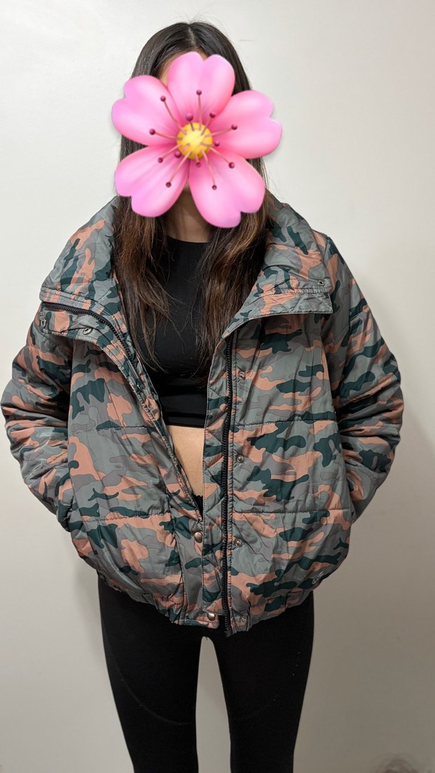 Gri Kamuflajlı Kısa Kadın Mont - Görsel 4