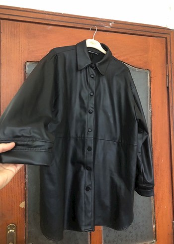 Düğmeli Siyah Deri Kadın Ceket - Görsel 2