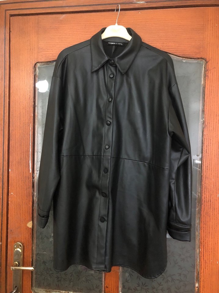 Düğmeli Siyah Deri Kadın Ceket - Görsel 5