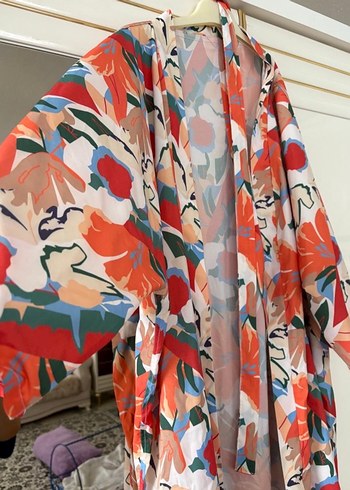 Bohem Çok Renkli Uzun Kimono V Yaka - Görsel 4