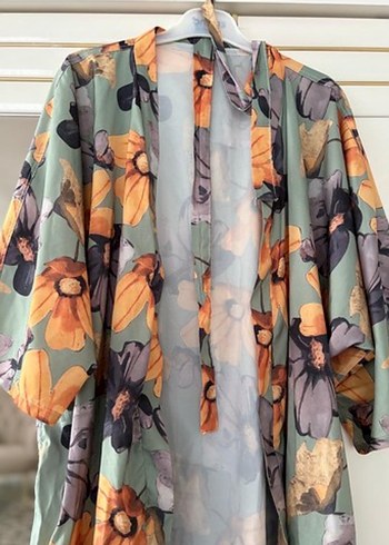 Bohem Çok Renkli Uzun Kimono V Yaka - Görsel 8