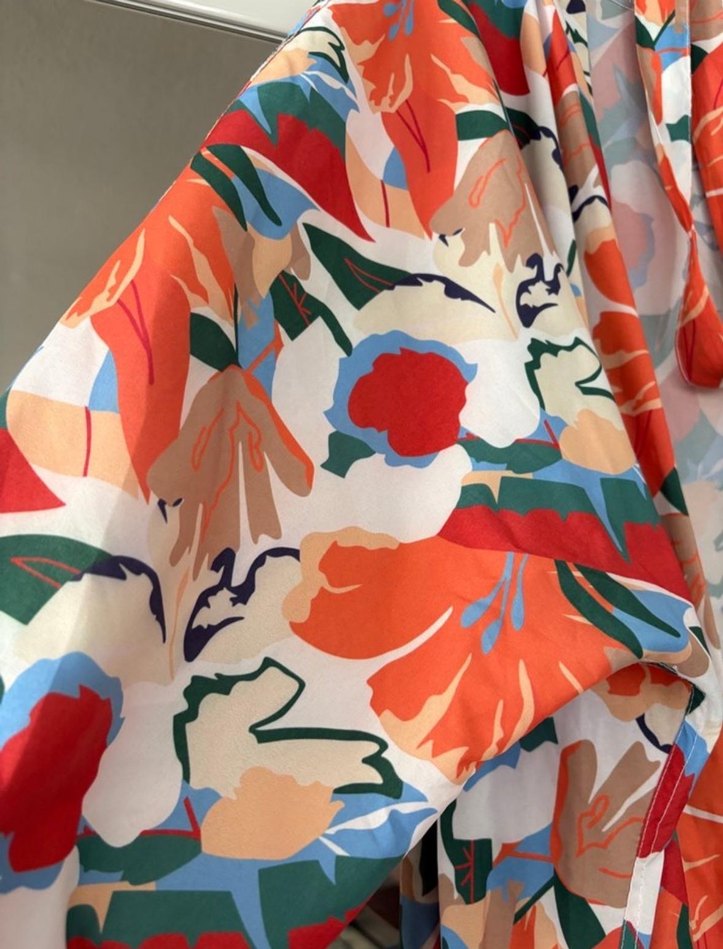 Bohem Çok Renkli Uzun Kimono V Yaka - Görsel 3