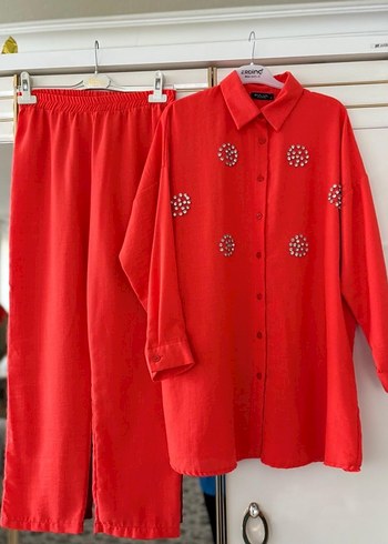 Nakışlı Kırmızı ve yeşil Uzun Kadın Takım - Görsel 2