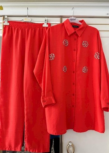 Nakışlı Kırmızı ve yeşil Uzun Kadın Takım - Görsel 7