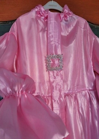 Pembe Uzun Strappy Yaka Drapeli Kadın Elbise - Görsel 4