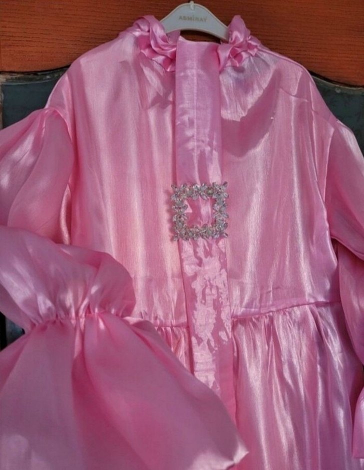 Pembe Uzun Strappy Yaka Drapeli Kadın Elbise - Görsel 4