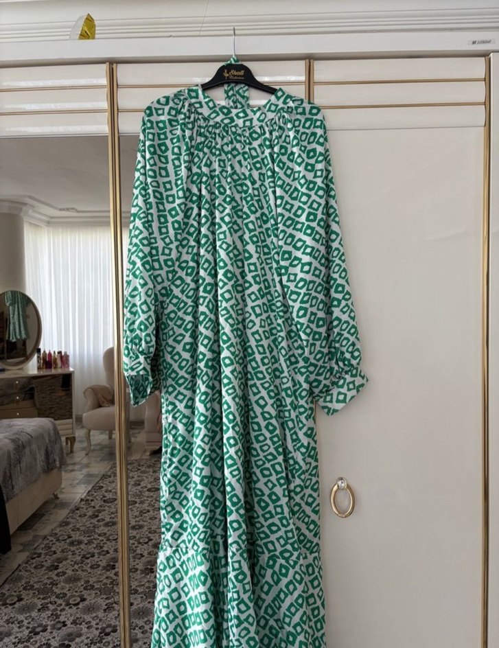 Bohem Tarz Yeşil Uzun Salaş Elbise - Görsel 2