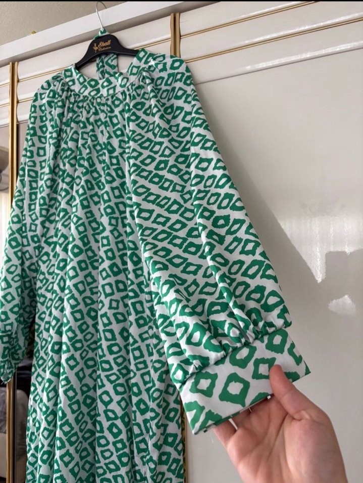 Bohem Tarz Yeşil Uzun Salaş Elbise - Görsel 3