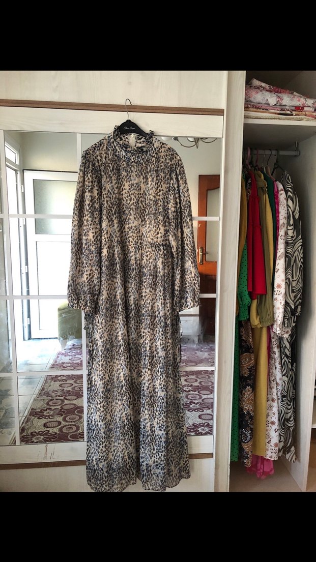 Bohem Yılan Desenli Uzun Kollu Elbise - Görsel 4