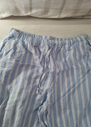 Defacto Mavi Çizgili Bol Kesim Keten Pantolon