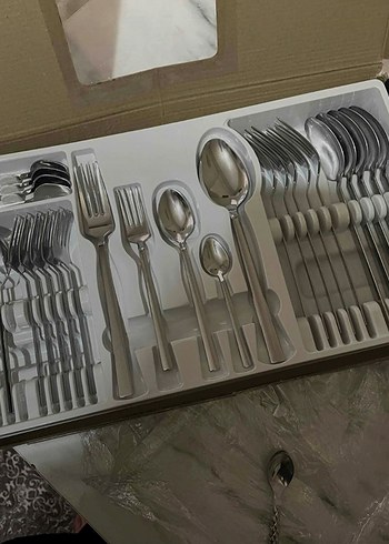 Gül Çelik 60 Parça Beyaz-Gri Çatal Kaşık Bıçak Seti kişiye özel - Görsel 2