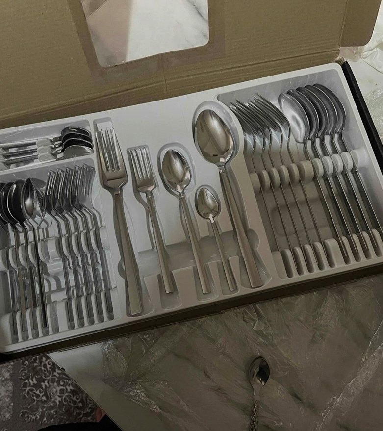 Gül Çelik 60 Parça Beyaz-Gri Çatal Kaşık Bıçak Seti kişiye özel - Görsel 2