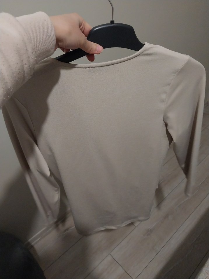 Bej Uzun Kollu V Yaka Salaş Bluz - Görsel 2