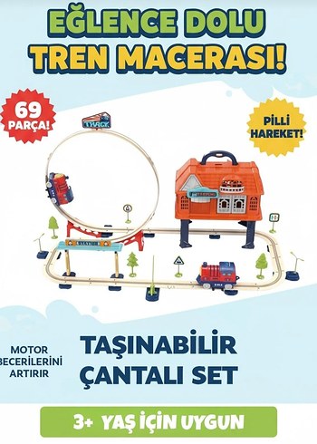 Renkli Ahşap Tren Seti ve Istasyonu - Görsel 2