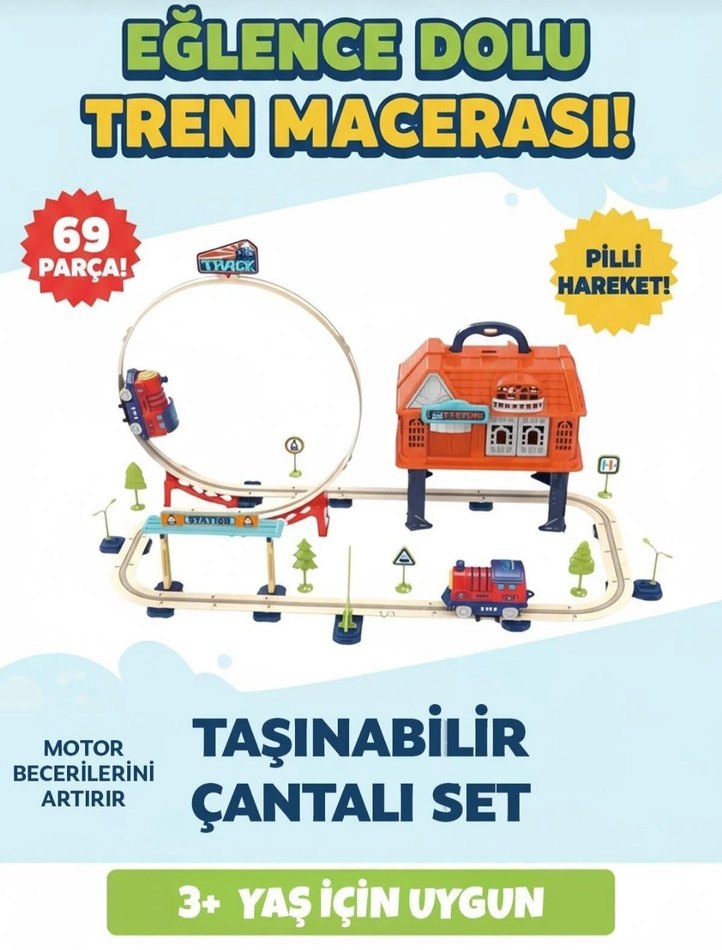 Renkli Ahşap Tren Seti ve Istasyonu - Görsel 2