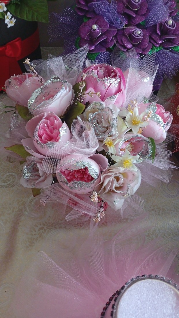 Işıklı Pembe Parıltılı Gelin Buketi - Görsel 2