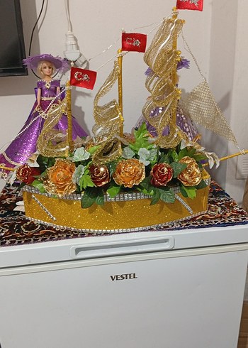 Mor Renkli Işıklı Dekoratif Gemi ve Bebek - Görsel 2
