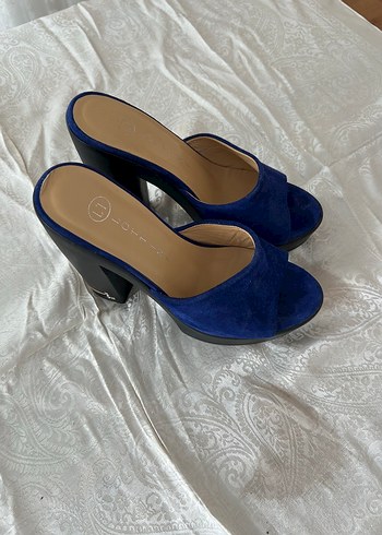 Mavi Süet Platform Topuklu Kadın Terlik - Görsel 3