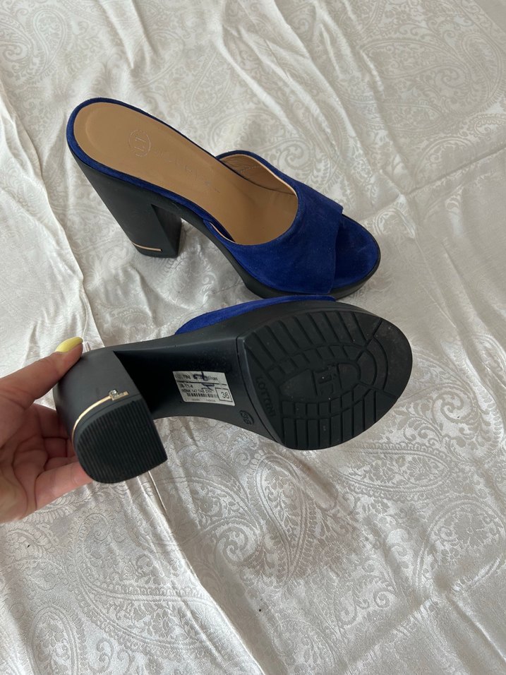 Mavi Süet Platform Topuklu Kadın Terlik - Görsel 2