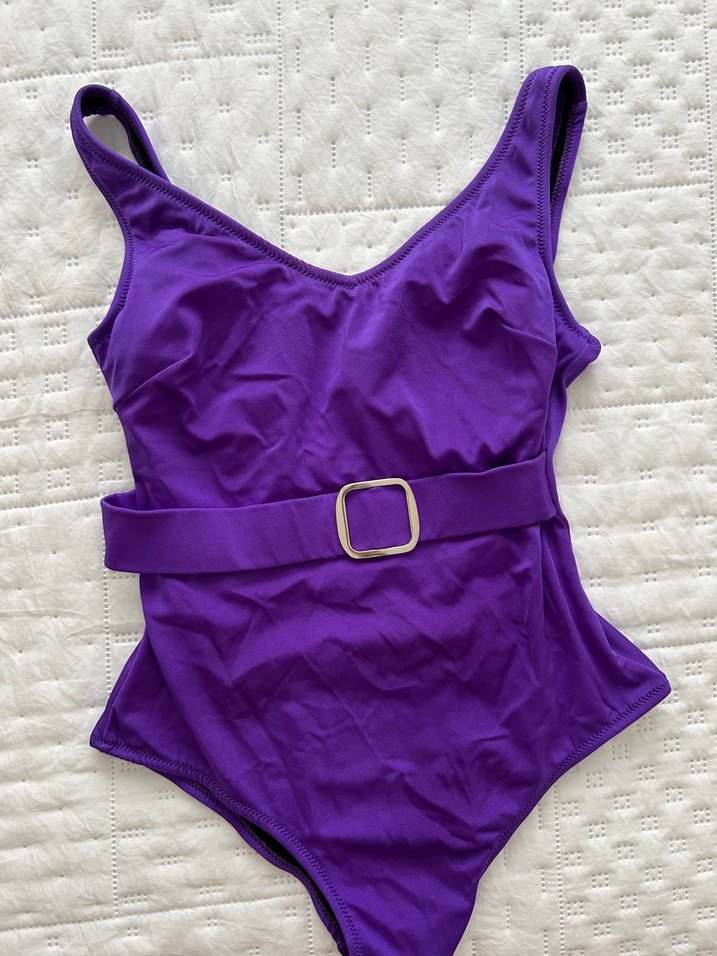 Mor Kemerli İnce Askılı Kadın Mayo - Görsel 3