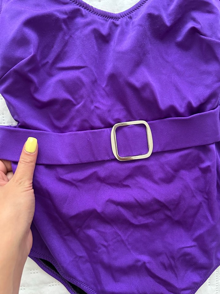 Mor Kemerli İnce Askılı Kadın Mayo - Görsel 2