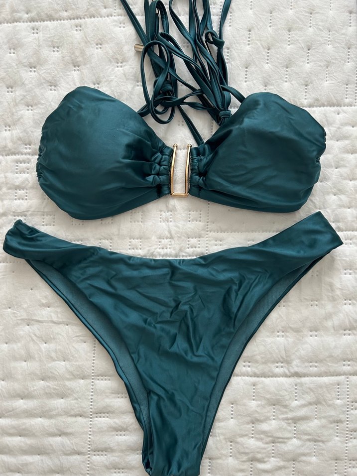 Uzun Drapeli Turkuaz Bohem Bikini Takımı - Görsel 5