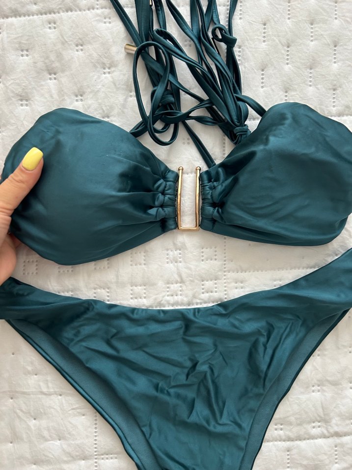 Uzun Drapeli Turkuaz Bohem Bikini Takımı - Görsel 2