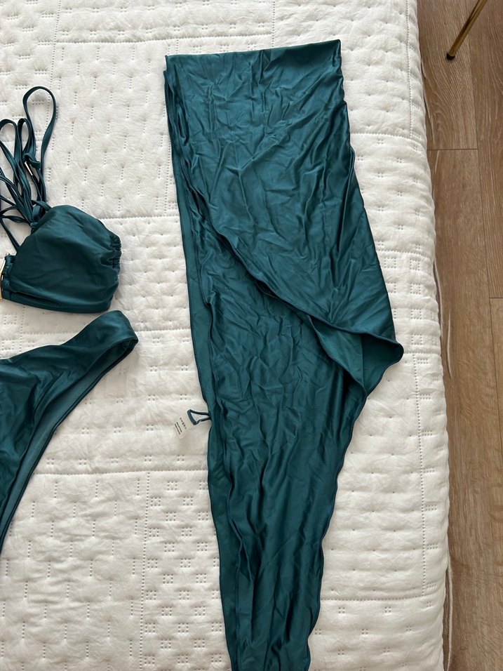 Uzun Drapeli Turkuaz Bohem Bikini Takımı - Görsel 3