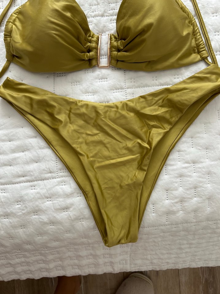 Parlak Haki Uzun Drapeli Bikini Takımı - Görsel 4