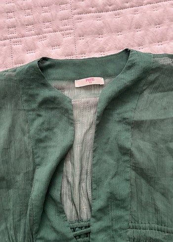 V Yaka Kolsuz Yeşil Keten Hamile Tunik - Görsel 2