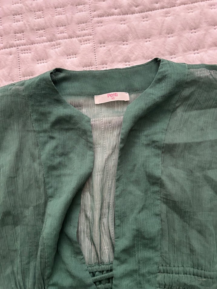 V Yaka Kolsuz Yeşil Keten Hamile Tunik - Görsel 2