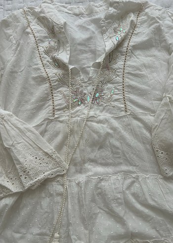 Dantel Detaylı Beyaz Bohem Hamile Tunik - Görsel 2