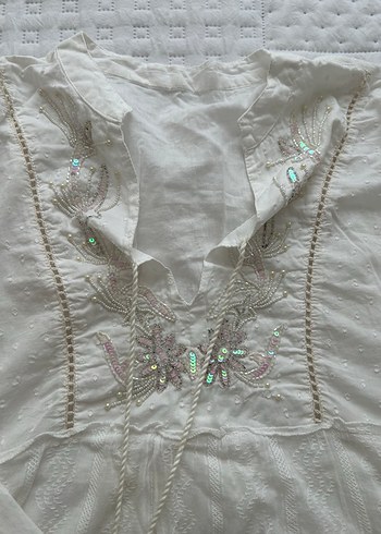 Dantel Detaylı Beyaz Bohem Hamile Tunik - Görsel 4