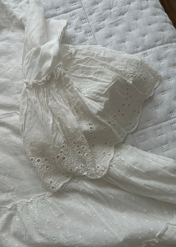 Dantel Detaylı Beyaz Bohem Hamile Tunik - Görsel 5