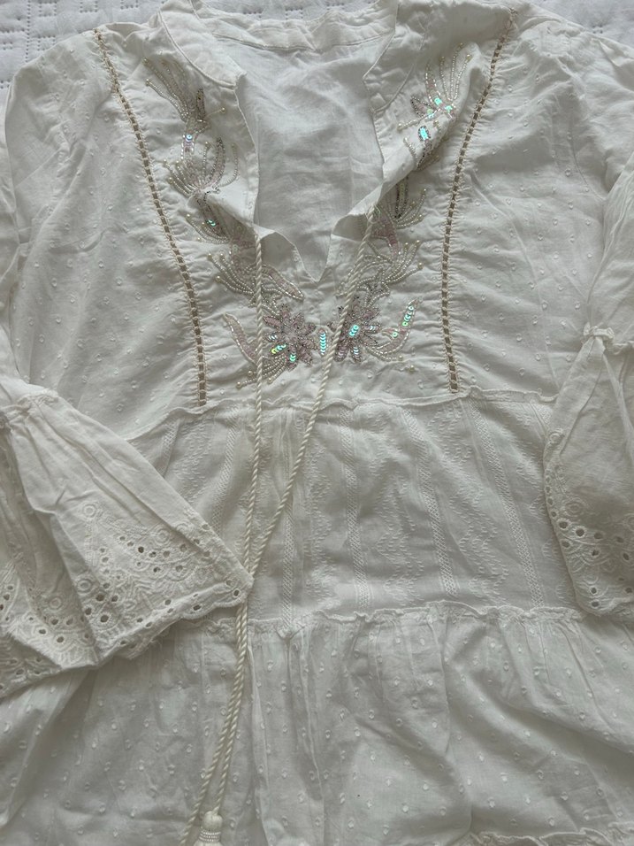 Dantel Detaylı Beyaz Bohem Hamile Tunik - Görsel 2