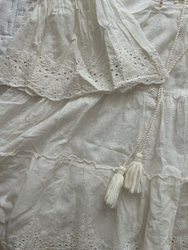 Dantel Detaylı Beyaz Bohem Hamile Tunik - Görsel 3