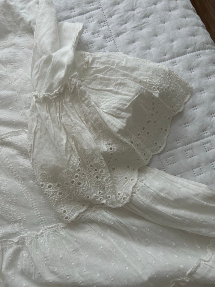 Dantel Detaylı Beyaz Bohem Hamile Tunik - Görsel 5