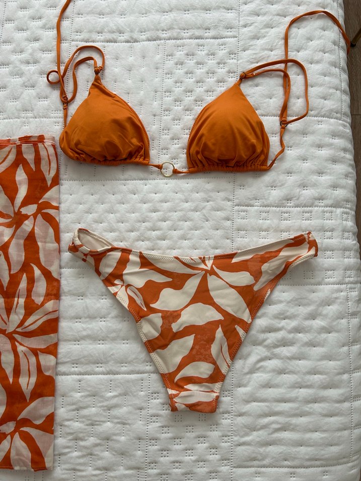 Turuncu Desenli Bohem Mini Bikini Takımı - Görsel 5