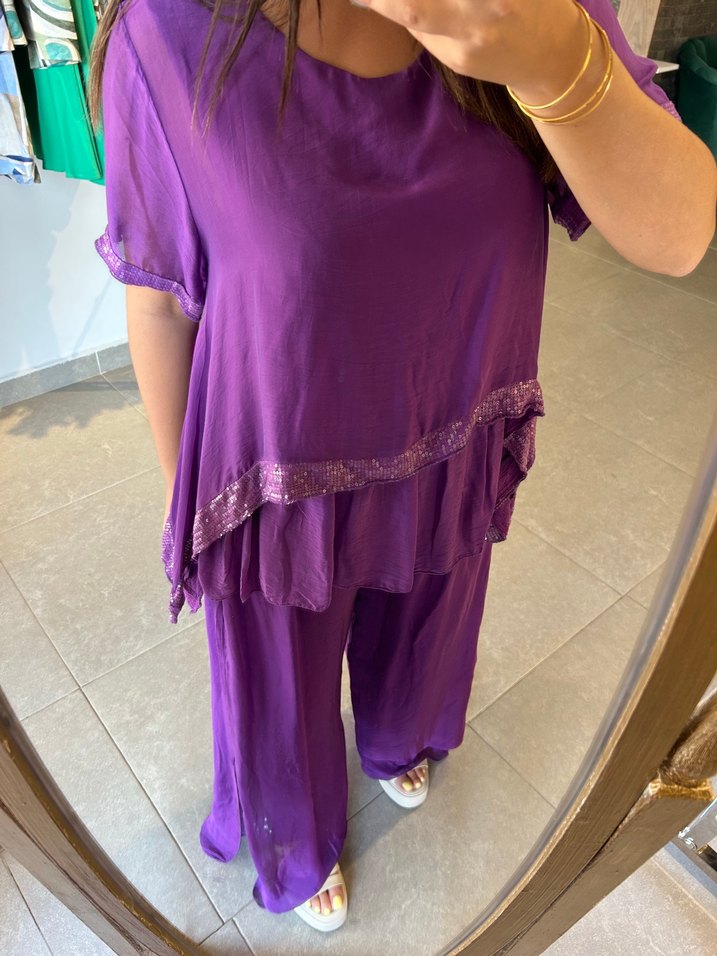 Dantel Detaylı Mor Bohem Tunik ve alt pantolon - Görsel 2